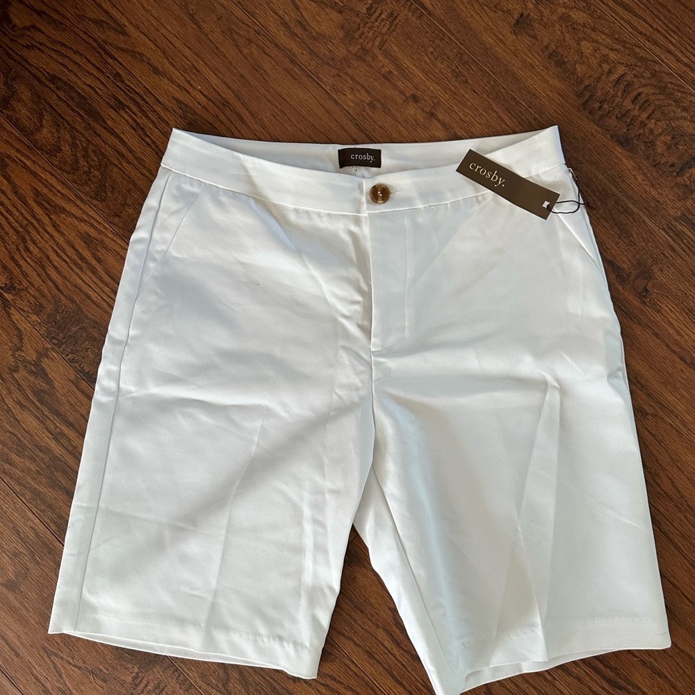 Crosby White Bermuda Shorts Tailored Cotton Blend
